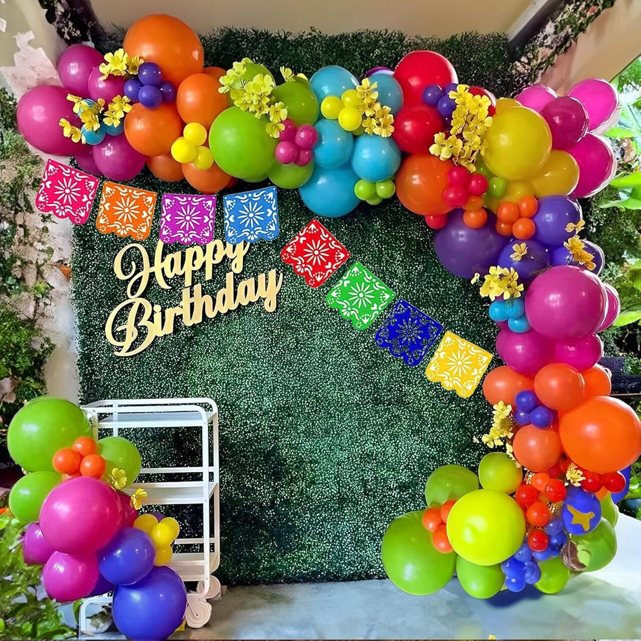139Pcs Colorful Mexican Cinco De Mayo Balloon Kit With Mexicana Papel Picado Fiesta Banner for Día De Muertos, Loteria Taco Bout Baby Shower My First Birthday Party Decoración